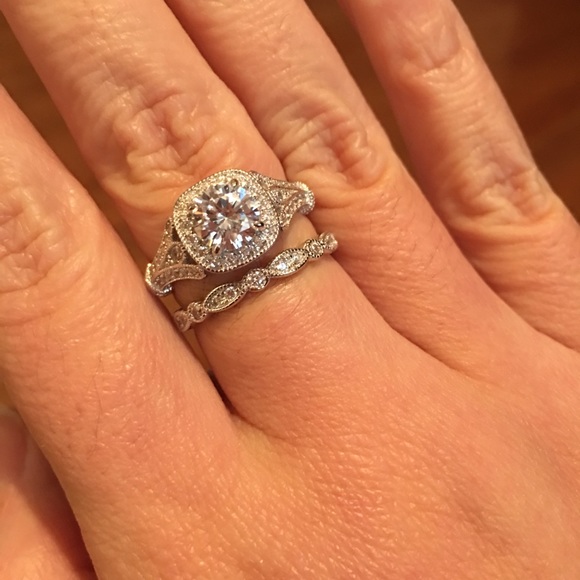 3pcs 925 Silver Engagement Ring Wedding Bands Set - Picture 4 of 7